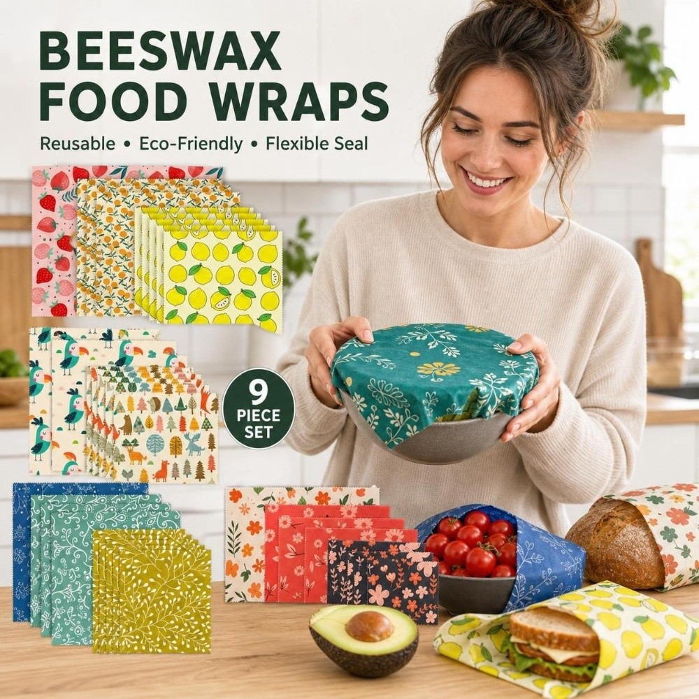 Beeswax Food Cover - 9 stuks bijenwas voedselverpakking in meerdere